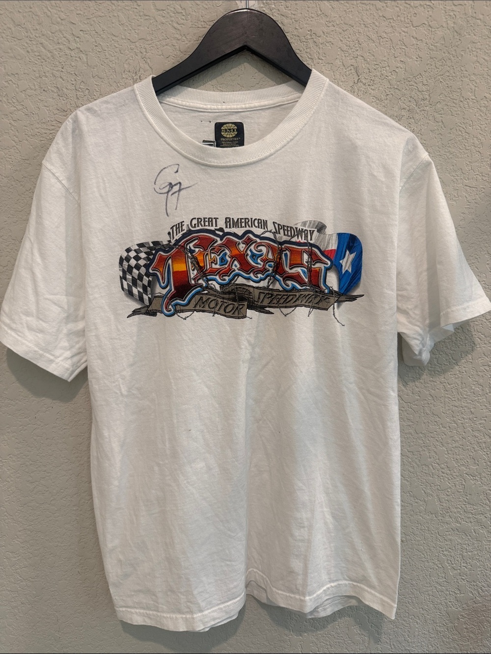 The Great American Speedway White Graphic Tee with Guy Fieri signature size L
